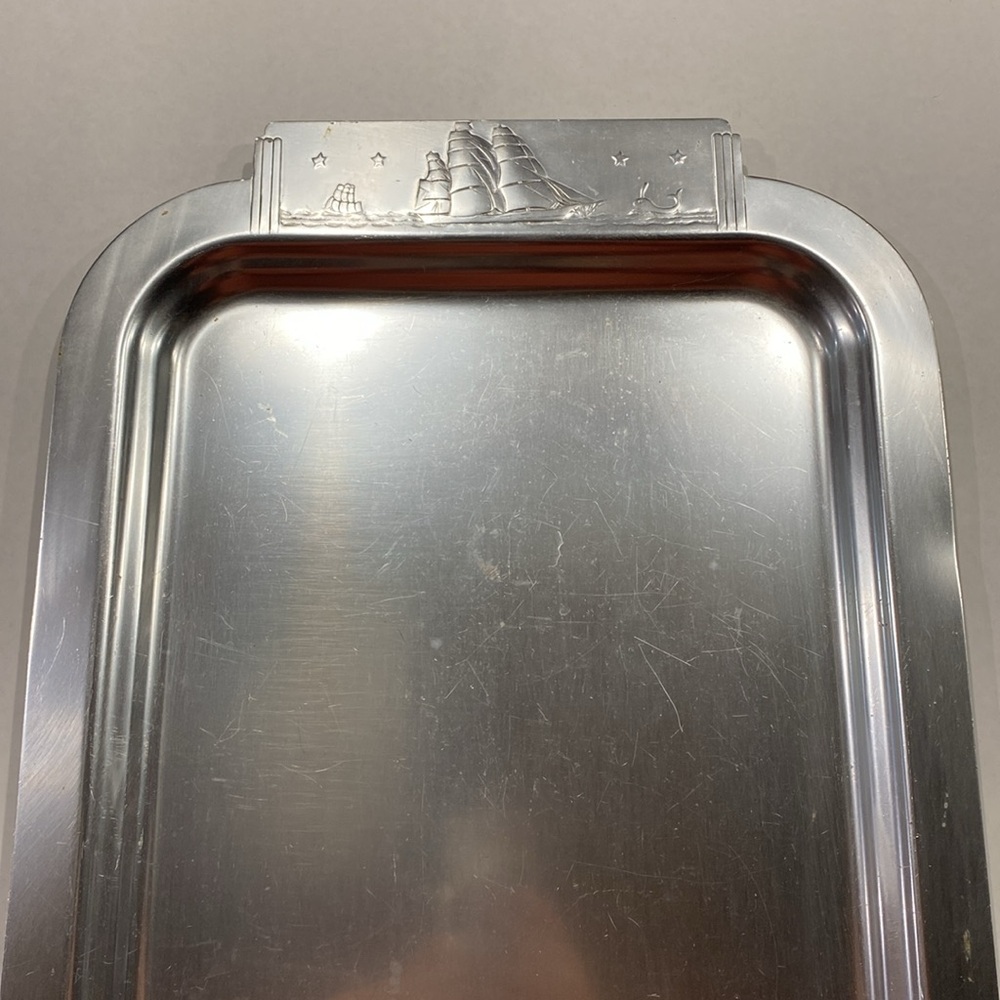 Kensington Nautical Aluminum Serving Tray 1900s Viking Ship Design Vintage